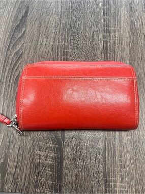 Buxton Red Leather Zip-Around Wallet Wristlet